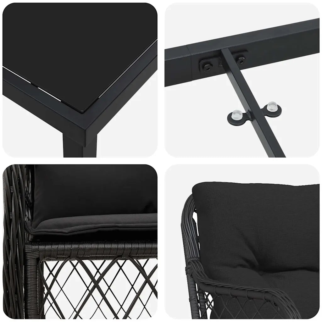 Set da Pranzo per Giardino con cuscino 5 pcs Nero polyrattan 3380206