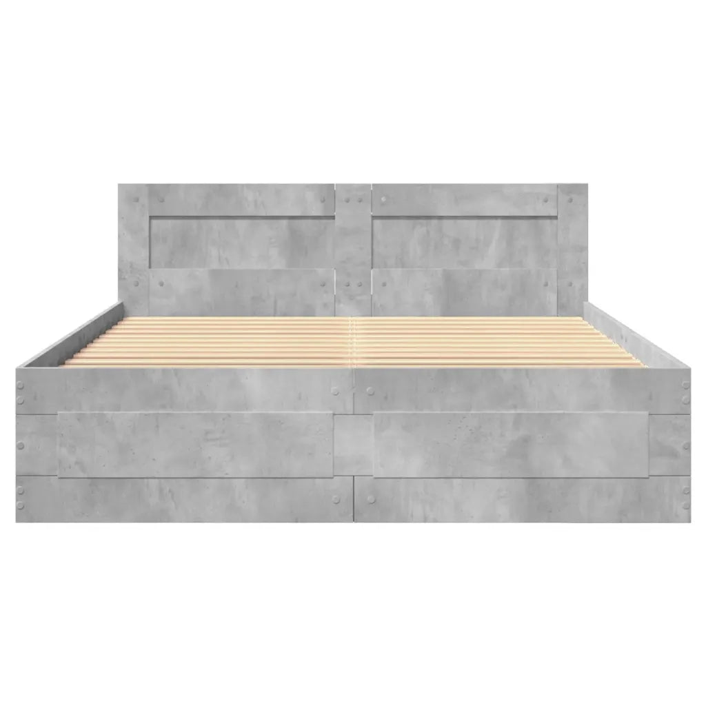 Letto matrimoniale | Letto per adulti | Giroletto Testiera Grigio Cemento 120x200 cm Legno Multistrato