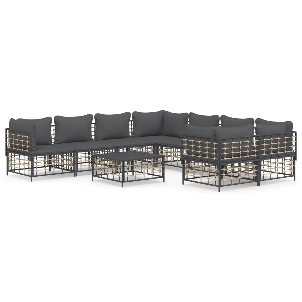 Set Divani da Giardino 9 pz con Cuscini Antracite in Polyrattan 3186811