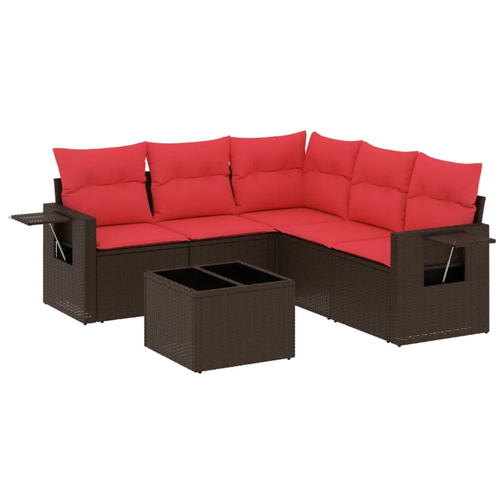 Set Divani da Giardino 6 pz con Cuscini Marrone in Polyrattan 3220163