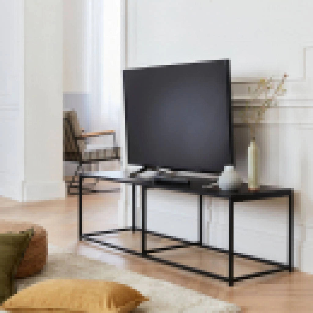 Mobile tv industriale in metallo con barra di rinforzo, 140cm, nero
