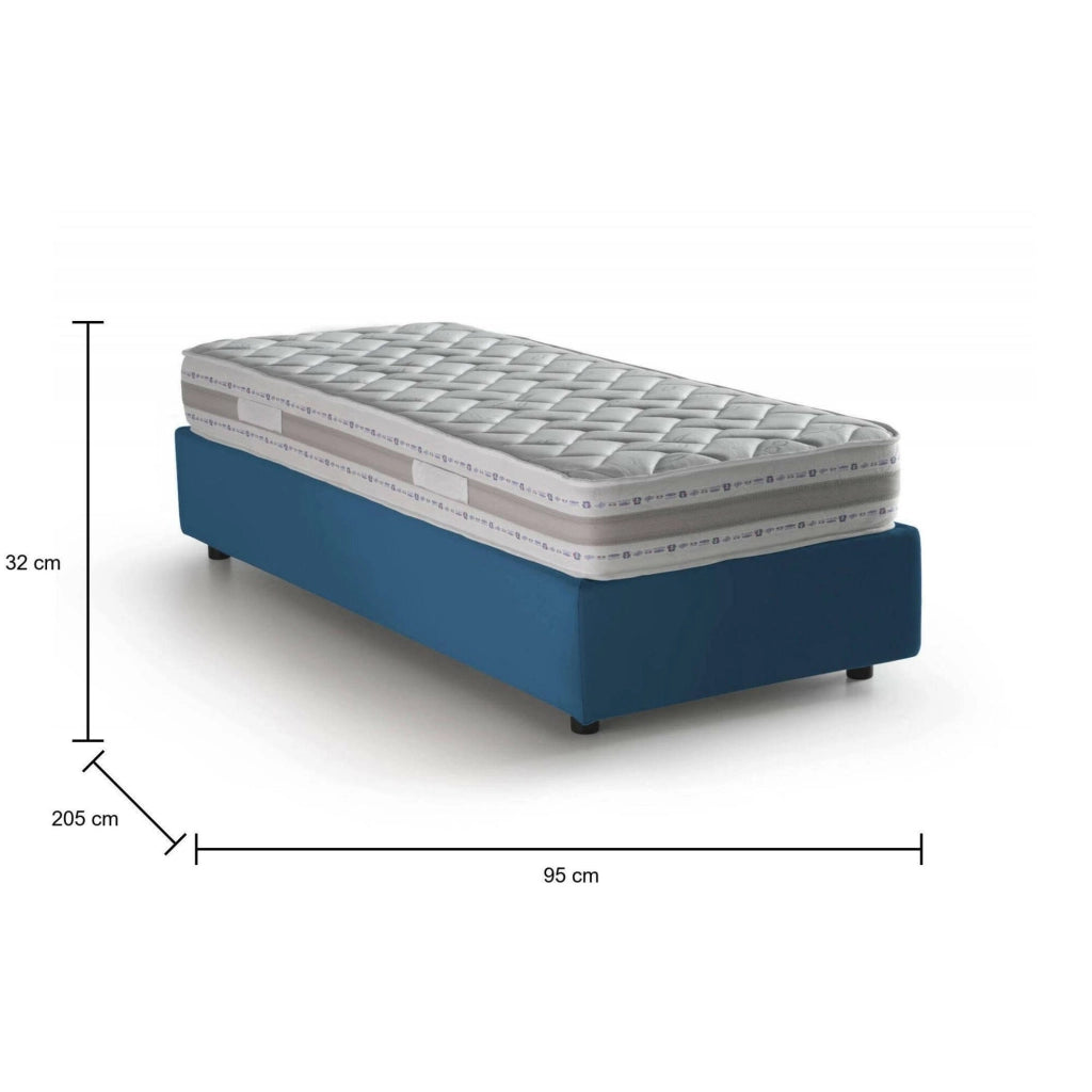 Letto singolo Abbi, Letto contenitore con rivestimento in tessuto, Made in Italy, Apertura laterale, con materasso cm 80x190 incluso, Blu