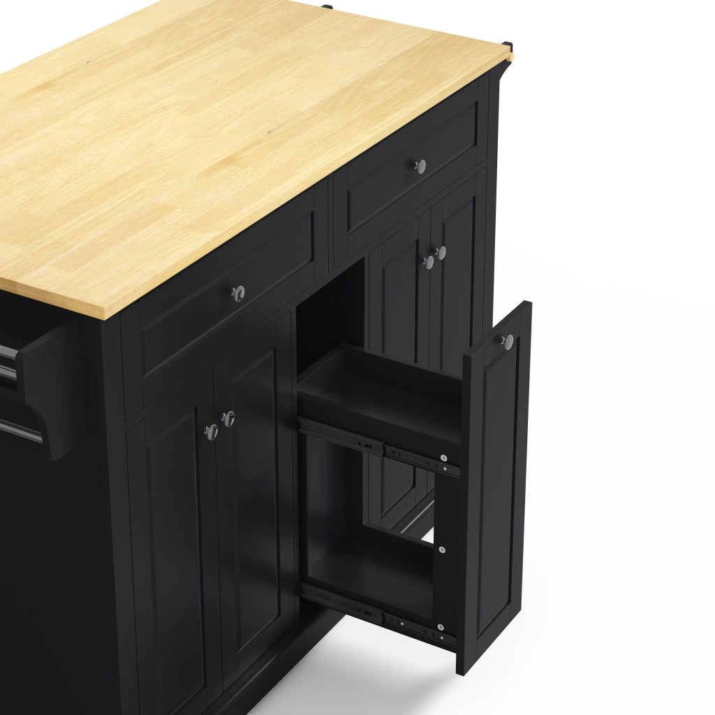 Isola cucina mobile con piano ribaltabile, cassetti verticali, 2 cassetti grandi e ruote frenanti