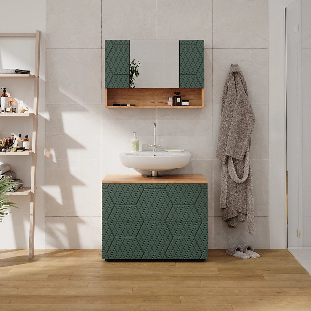 Vicco Set mobili bagno Quercia verde/oro 2 parti, base 80 cm