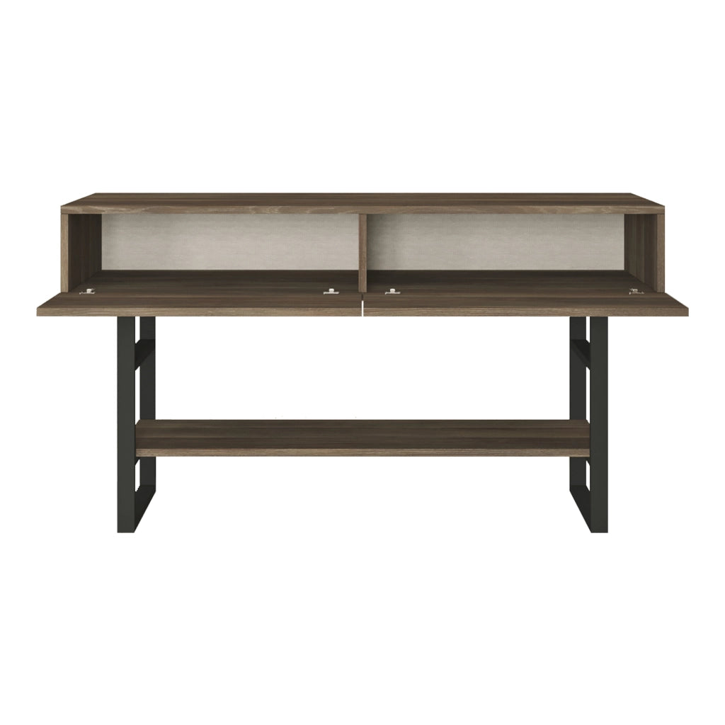 Tavolo Consolle Lappeenranta Mobile Contenitore con Ante a Ribalta 76x139x43 cm Effetto Rovere Scuro/Nero [en.casa]