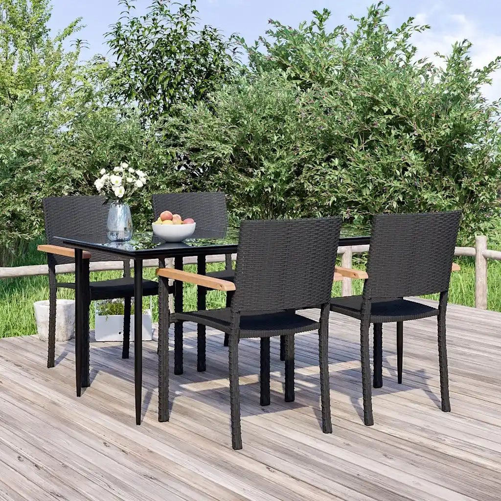 Set da Pranzo da Giardino 5 pz | Set Salotto da Giardino Nero in Polyrattan