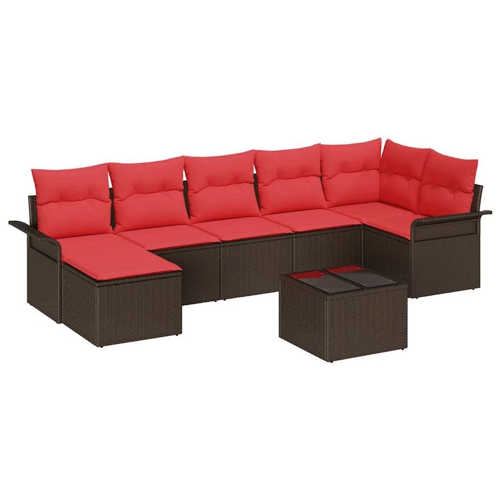 Set Divano da Giardino con cuscino 8 pcs Marrone Poly Rattan