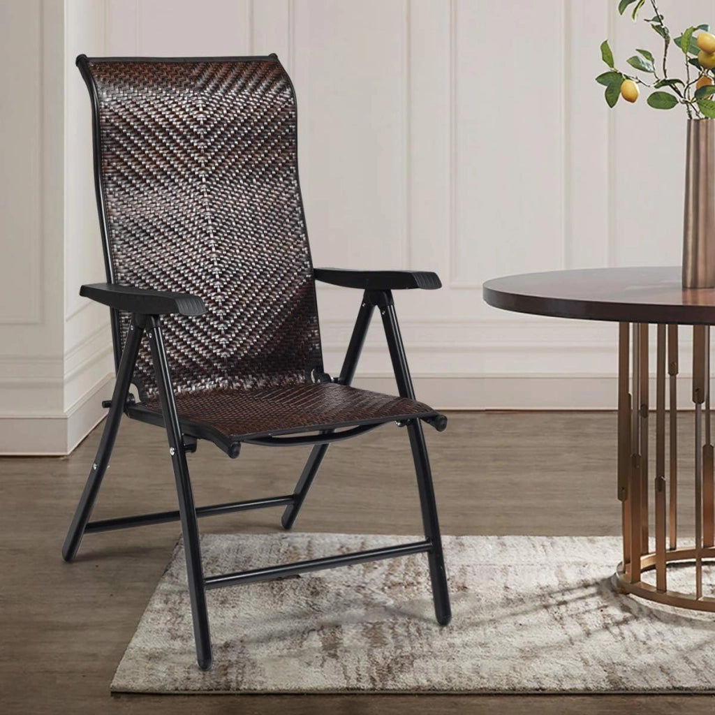 Set di 2 sedie da giardino in rattan con schienale regolabile, sedia pieghevole da giardino, sedia da pranzo, ergonomica, con braccioli, per giardino, balcone
