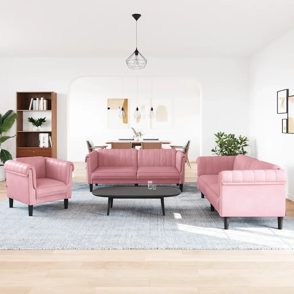 Set di Divani 3 pz Rosa in Velluto