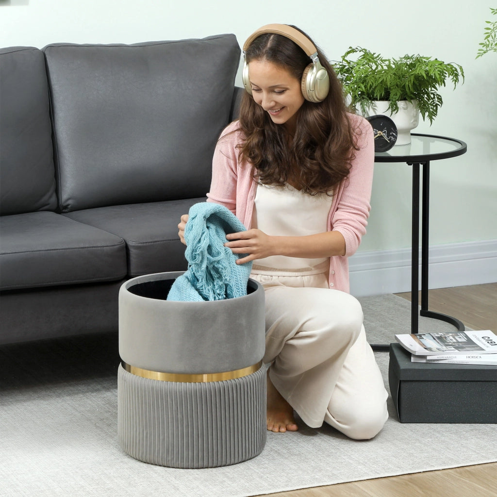 Pouf con coperchio rimovibile e vano nascosto ¨C Minimal ¨C rivestimento in velluto, colore grigio chiaro
