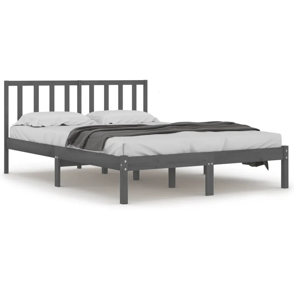 Letto matrimoniale | Letto per adulti | Giroletto Grigio in Legno Massello di Pino 200x200 cm