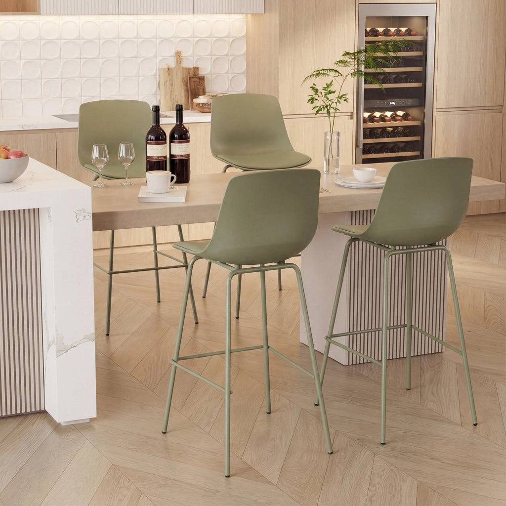 Sgabello bar 4 pz ecopelle schienale imbottito morbido poggiapiedi, Sgabello metallo gambe moderno isola cucina sala pranzo