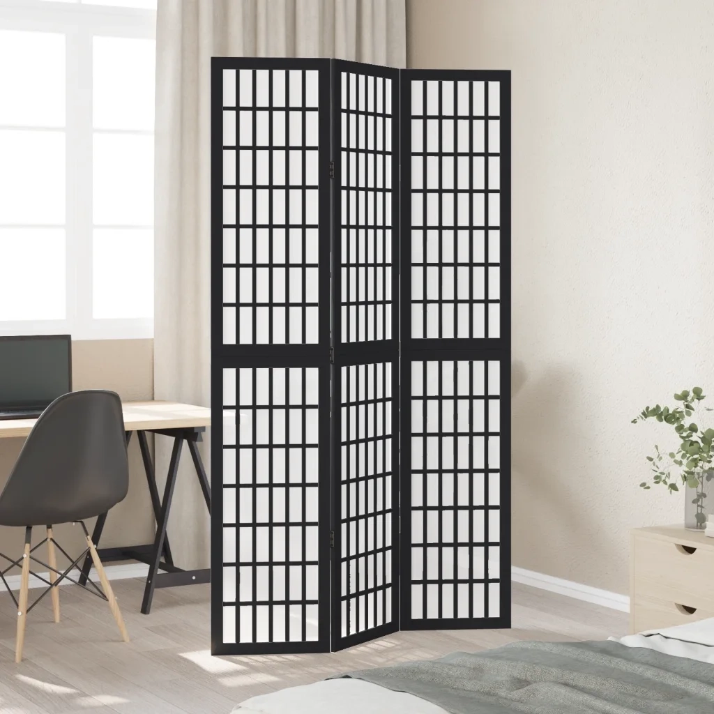 Divisorio Ambienti | Divider per stanze | Paravento 3 Pannelli Nero Legno Massello di Paulownia