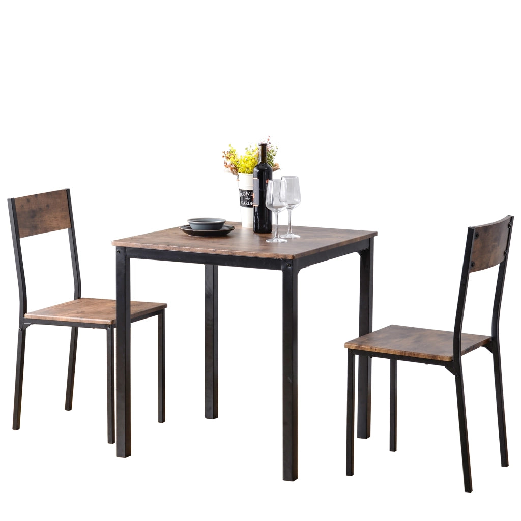 Tavolo da pranzo con 2 sedie, piano in MDF e struttura in metallo, per cucina, balcone e soggiorno, marrone