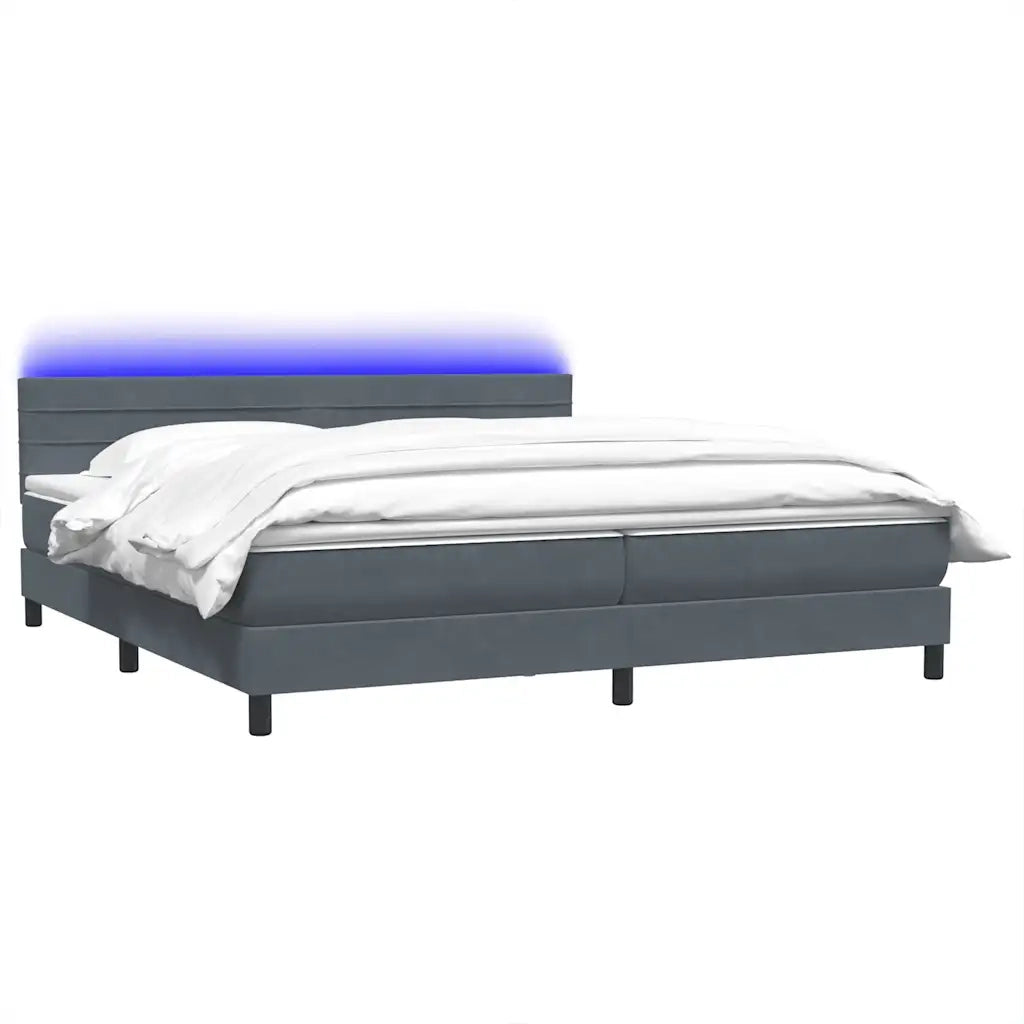 Letto a Molle con Materasso e LED Grigio Scuro 180x220 cm Velluto 3317038
