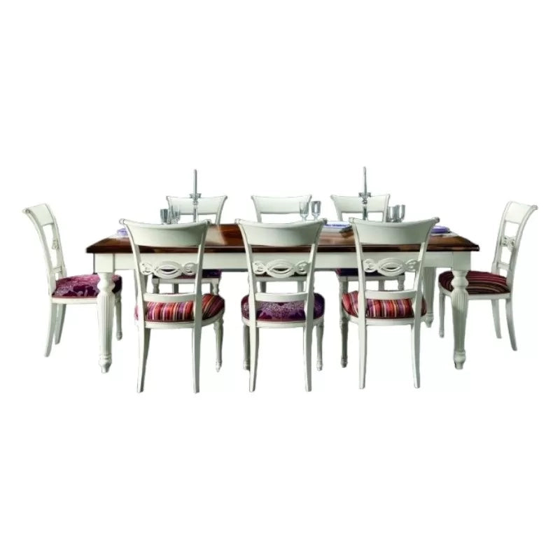 Tavolo fisso rettangolare legno intarsio shabby bicolore 240x128x78 - Mobili 2G
