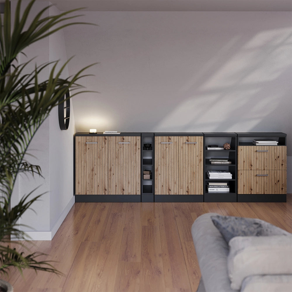Mobile sottotetto Rion Rovere artigianale/Antracite 60 x 83.8 cm con 2 cassetti, carcassa 60 cm profondità Vicco