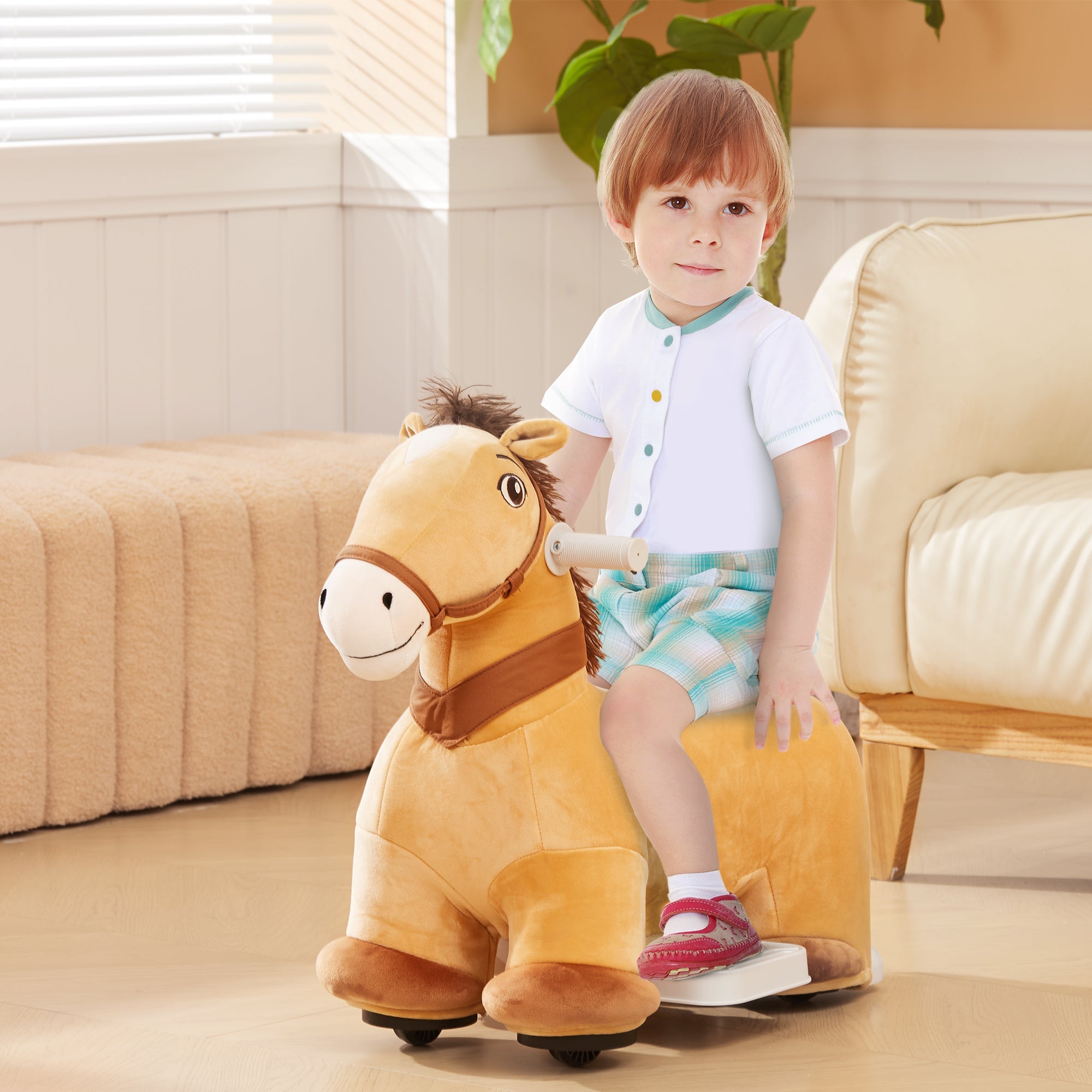 Cavallo Cavalcabile Elettrico 6V per Bambini con Ruote in PU e Musica Marrone