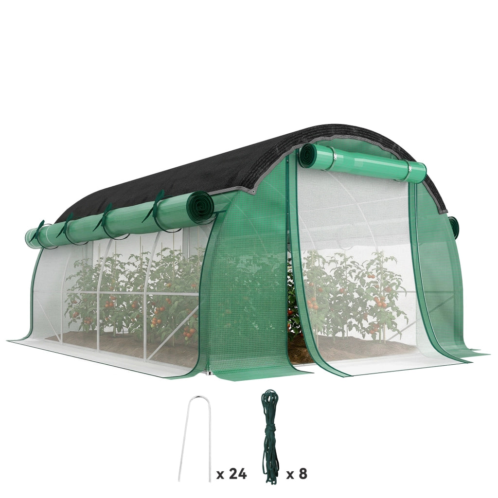 Serra Tunnel in Polietilene 4x3x2m con Rete Ombreggiante e Pareti Laterali Arrotolabili ¨C Minimal ¨C Verde Acciaio