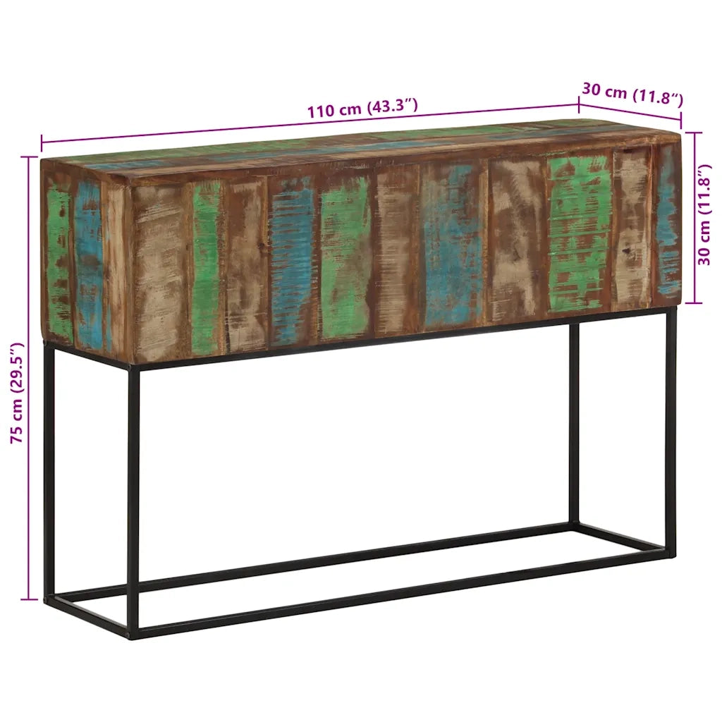 Tavolo Consolle 110x30x75cm Legno Massello di Recupero e Ferro 376068