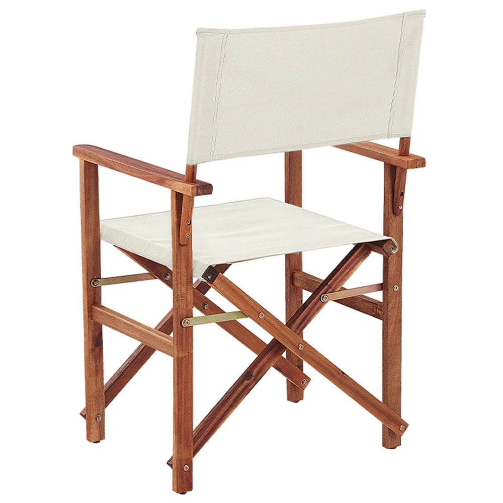 Set di 2 sedie da regista da giardino in legno scuro con tessuto di ricambio in tessuto acacia astratto bianco sporco con 2 Tele intercambiabili