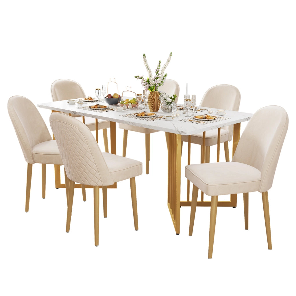 Sedia da pranzo in velluto beige con gambe dorate