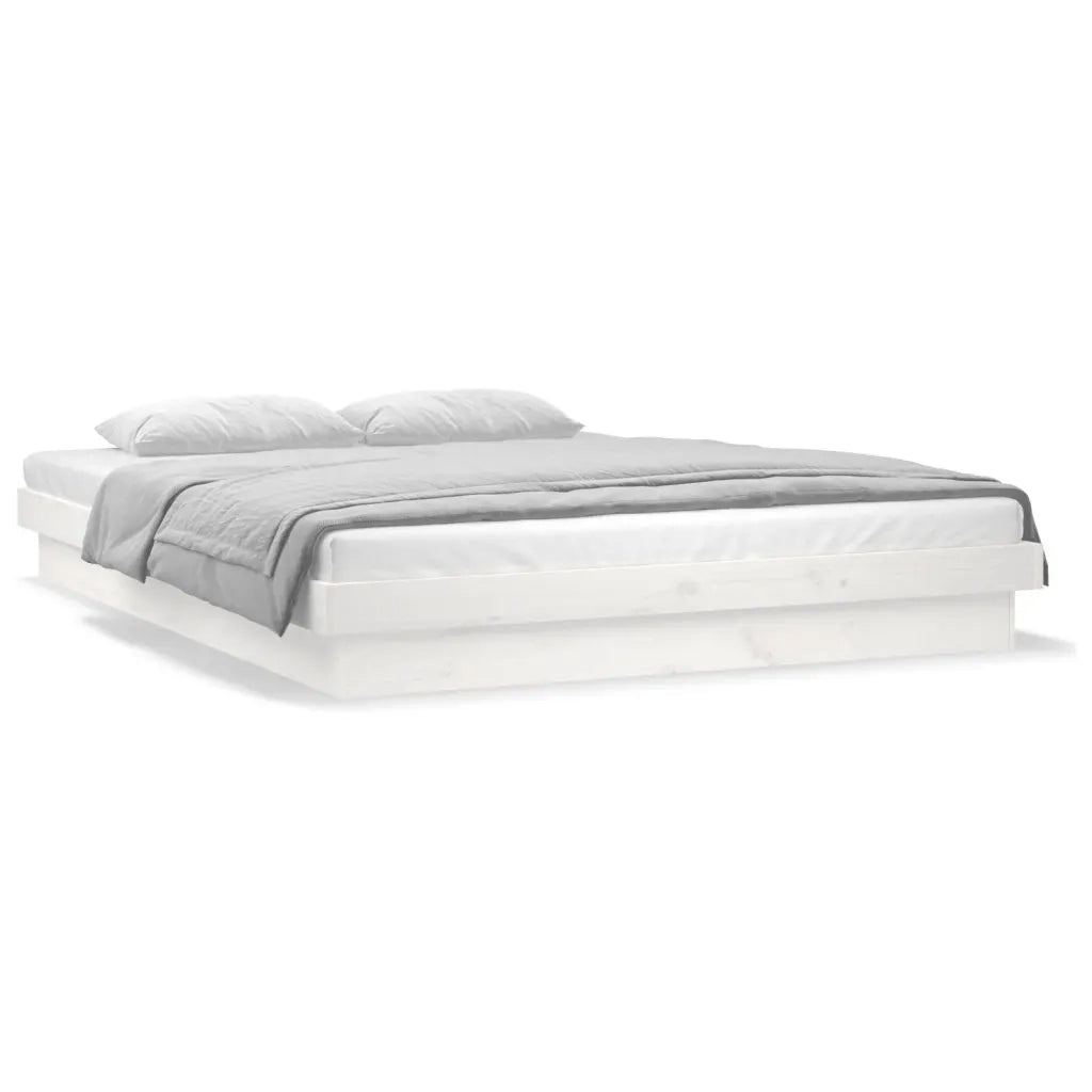 Giroletto LED-Struttura Letto con LED Bianco 135x190 cm Double in Legno Massello 650310
