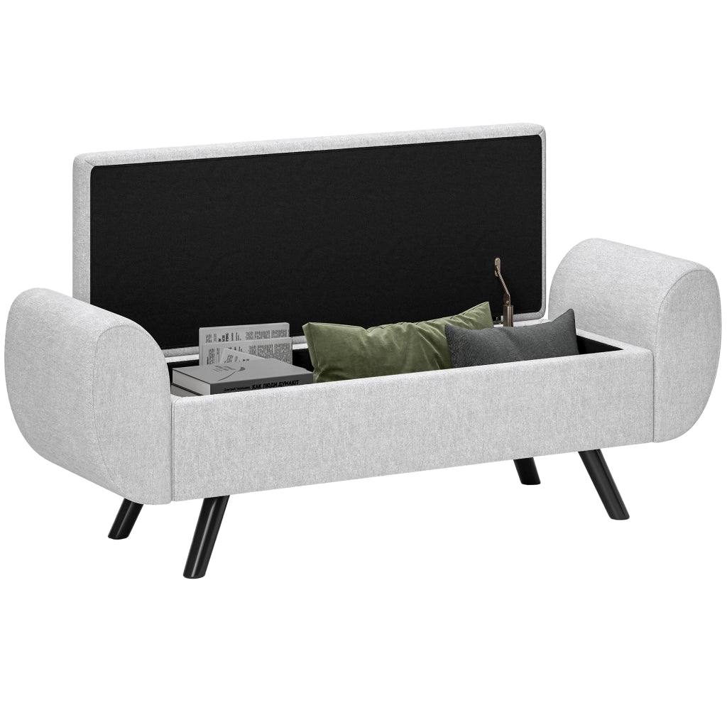 Panca Contenitore Grigio con Gambe in Legno ¨C zephmum ¨C 132x42x50 cm