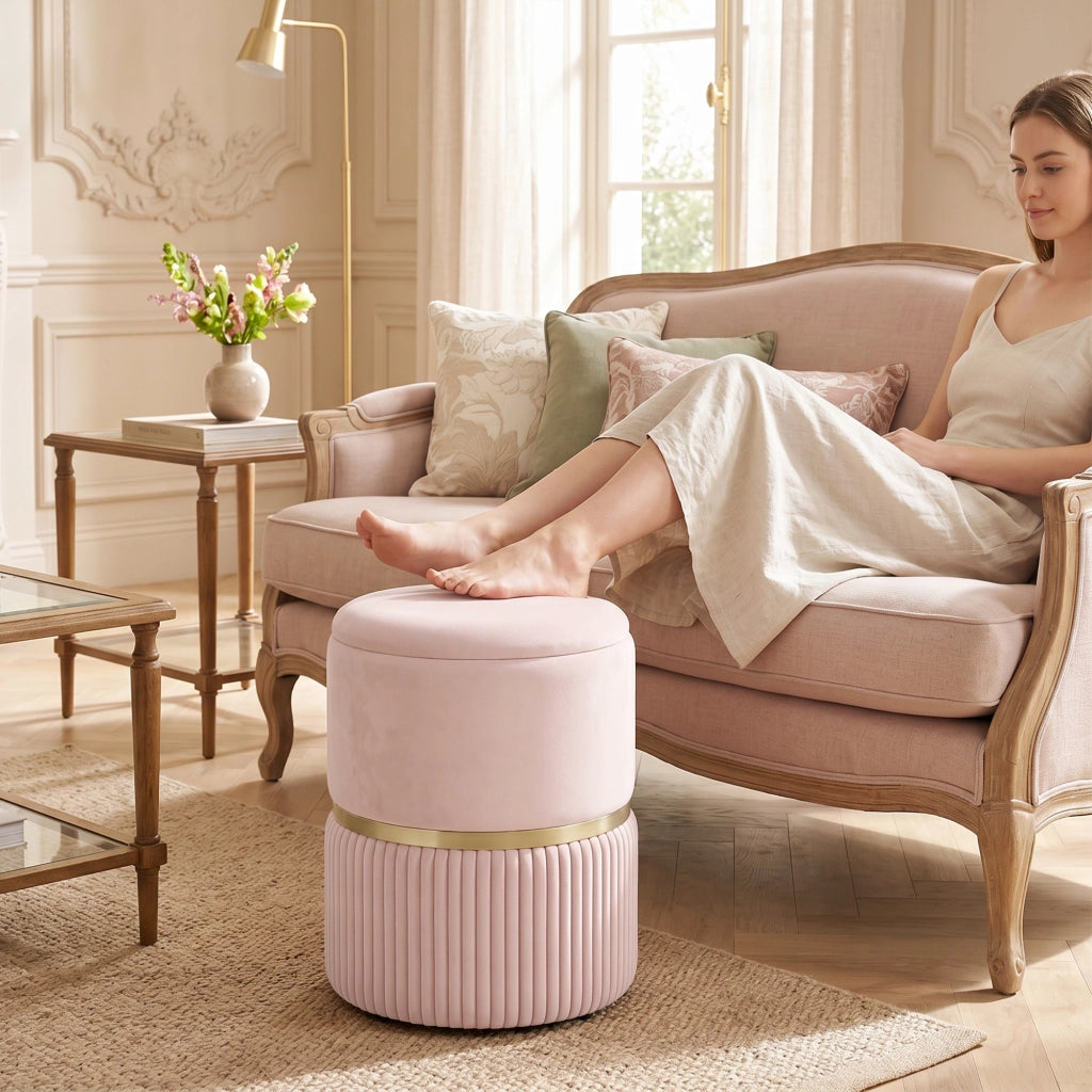 Pouf ¨C Minimal ¨C rosa, velluto, 36x36x44