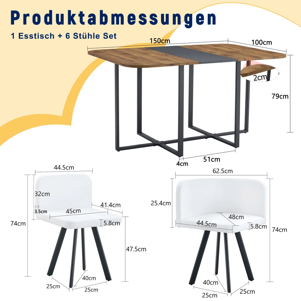 Tavolo da pranzo allungabile con sedie salvaspazio per 4-6 persone in MDF e metallo stile moderno per cucina e soggiorno