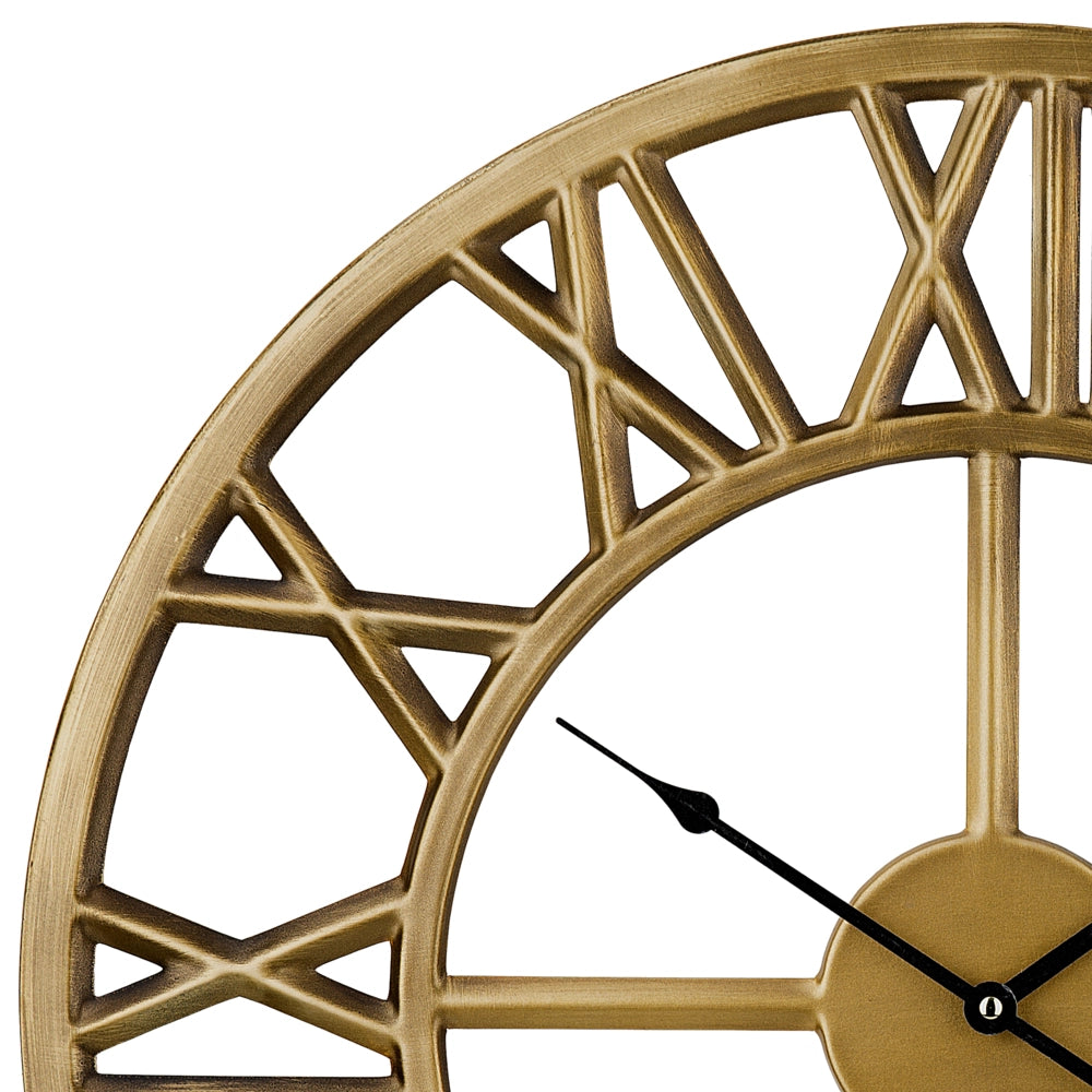 Orologio da Parete dorato Cornice in Ferro Design Classico Numeri Romani Rotondi 61 cm
