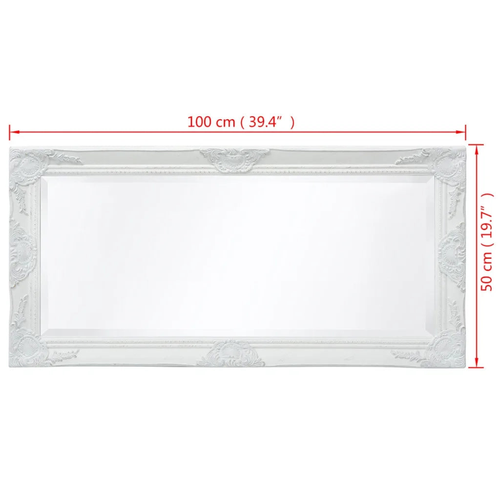 Specchio da Parete Stile Barocco 100x50 cm Bianco 243679