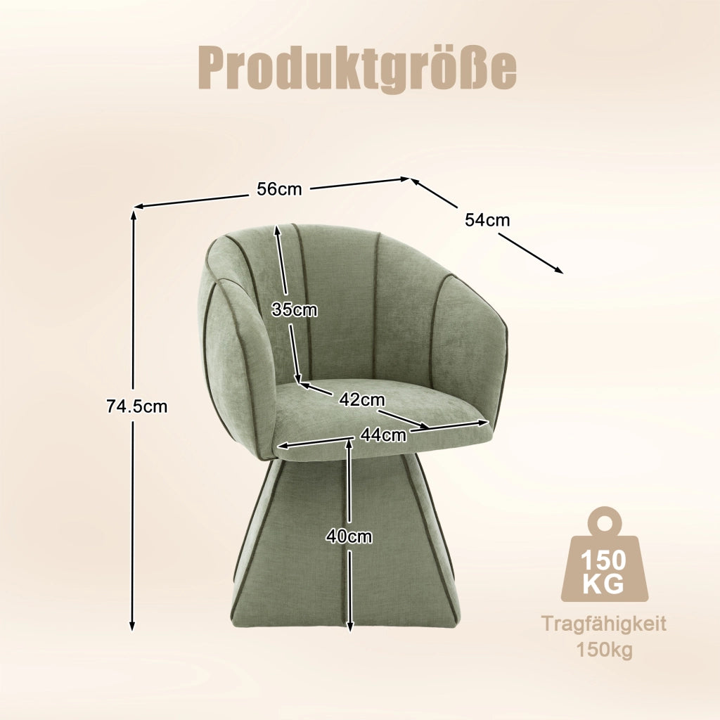 Poltrona girevole in tessuto Chenille, seduta ergonomica con schienale alto, colore oliva