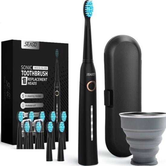Tampone Elettrico - Spazzola Dentale Elettrica - Inclusa la Funzione Sonica - Con 8 Testine Interchangeabili