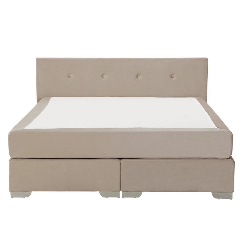 Super King Divano Letto in velluto beige con struttura imbottita da 180 cm con poggiatesta e materasso