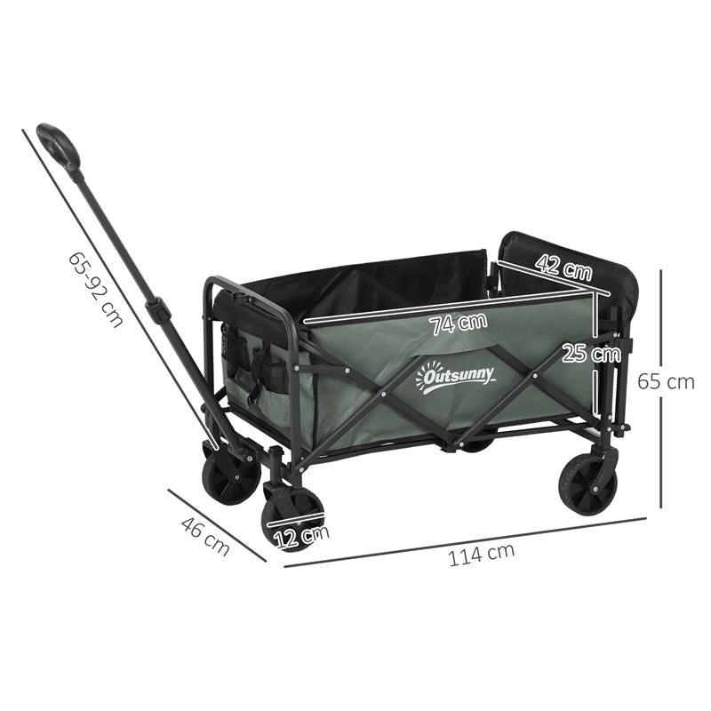CARRELLO DA GIARDINO DA 72L PIEGHEVOLE CON PANNELLO APRIBILE IN ACCIAIO E POLIESTERE 114X46X65-92 CM VERDE
