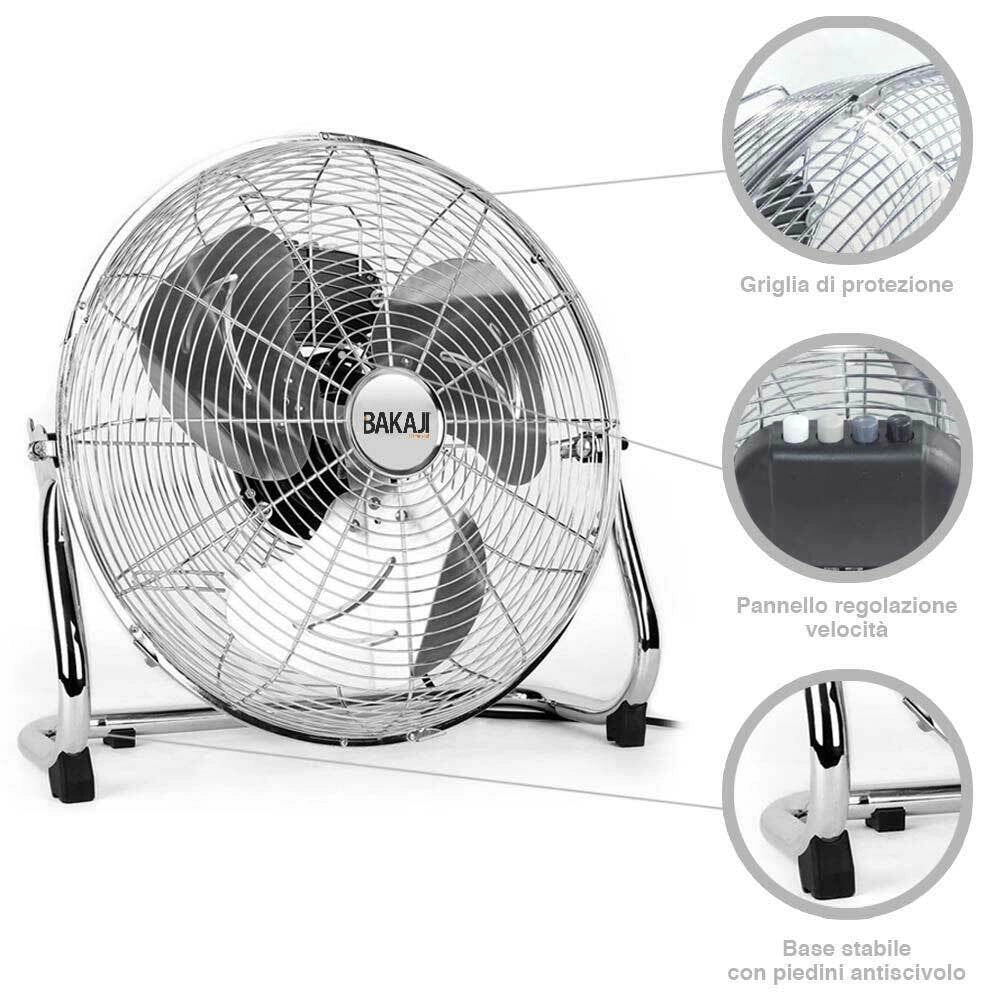 Ventilatore da Terra in Acciaio 90W Pale Alluminio 45cm Silenzioso 3velocità