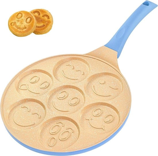 Padella per crêpes antiaderente per tutti i tipi di fornelli e piani di cottura inductive - Maniglia morbida - Design accattivante - 26 cm - Blu - Adatto per bambini e adulti