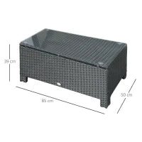 Ousunny Tavolino da Esterni in Rattan PE con Piano in Vetro Temperato, 85x50x39cm, Nero