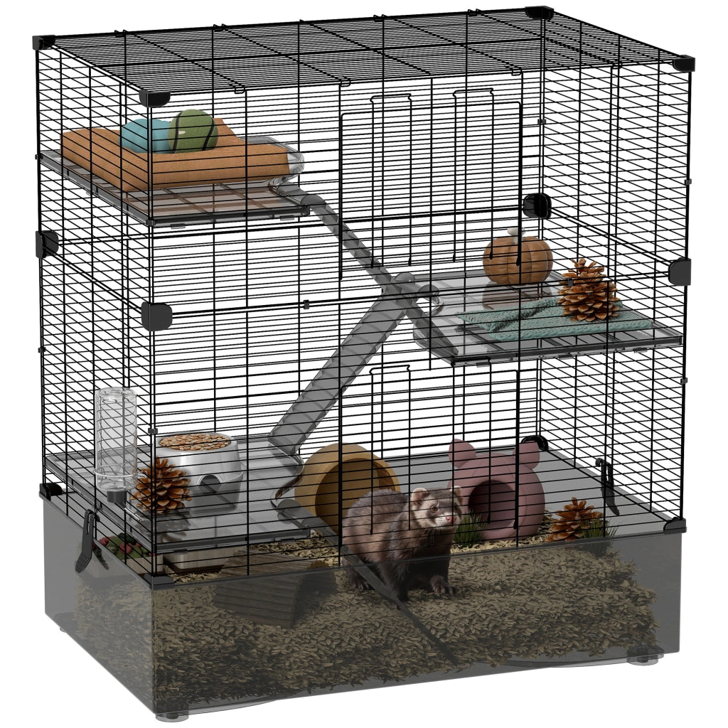 Gabbia per Piccoli Animali a Pi¨´ Livelli con Cassetto e Accessori ¨C Zephmum ¨C Nero 73x47x80