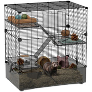 Gabbia per Piccoli Animali a Pi¨´ Livelli con Cassetto e Accessori ¨C Zephmum ¨C Nero 73x47x80