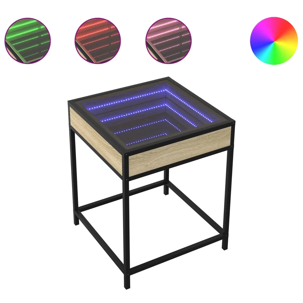 Comodino con LED Infinity-Tavolino da notte Rovere Sonoma 40x40x51 cm 960925