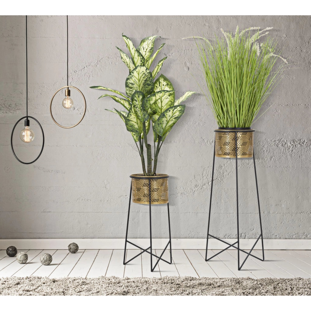 Set di 2 Vasi per Piante VKH395, Oro, Metallo, 37x37x76 cm