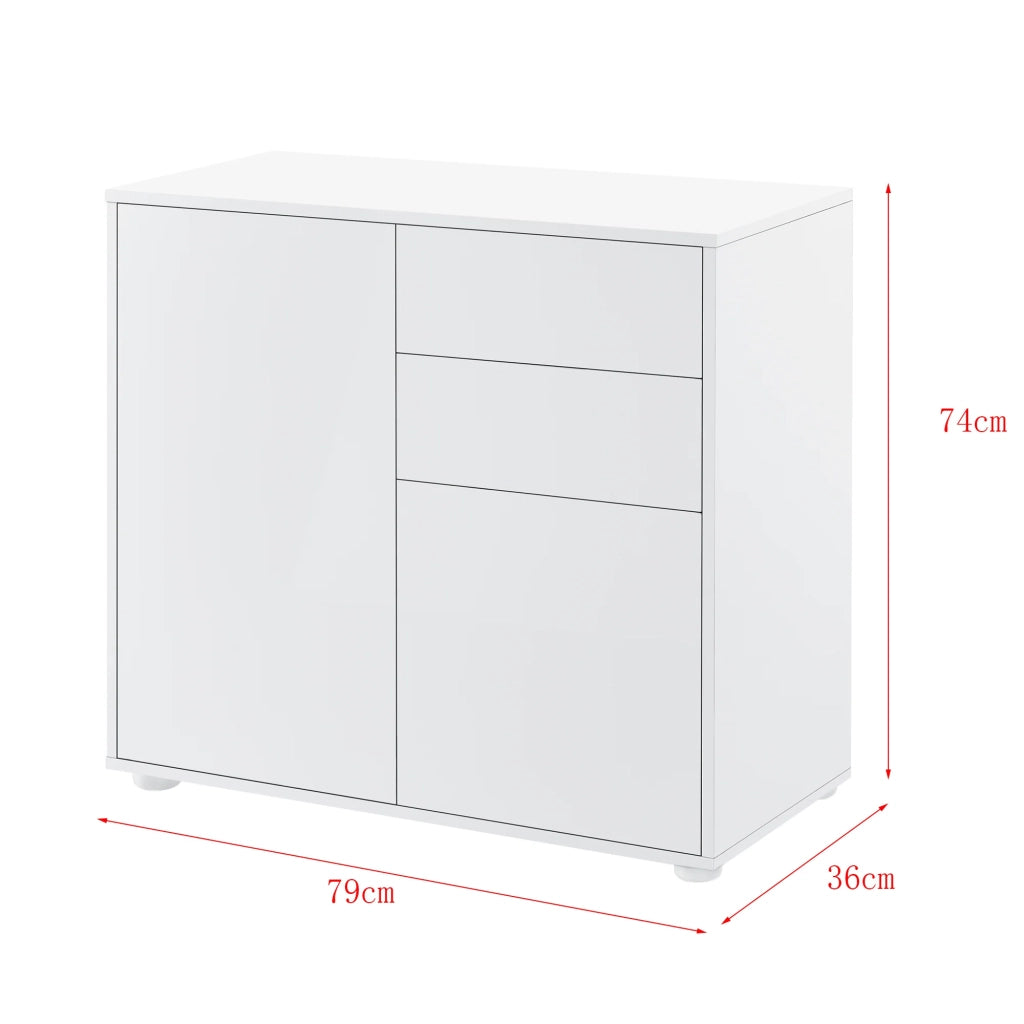Cassettiera con 2 cassetti e 2 ante 74 x 79 x 36 cm bianco lucido 03_0006817