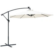 Ombrellone da Giardino a Braccio 3x2.5 m con Manovella e 8 Strisce LED a Energia Solare, Crema