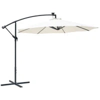 Ombrellone da Giardino a Braccio 3x2.5 m con Manovella e 8 Strisce LED a Energia Solare, Crema