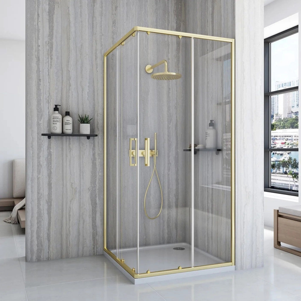 Cabina Doccia Rea City 80x80 Gold Brush con piatto doccia Savoy black
