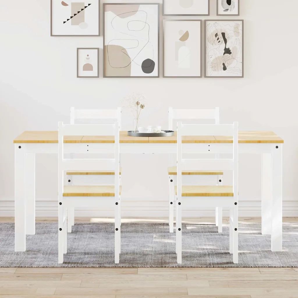 Set da Pranzo 5 pz PANAMA Bianco in Legno Massello di Pino 3345190