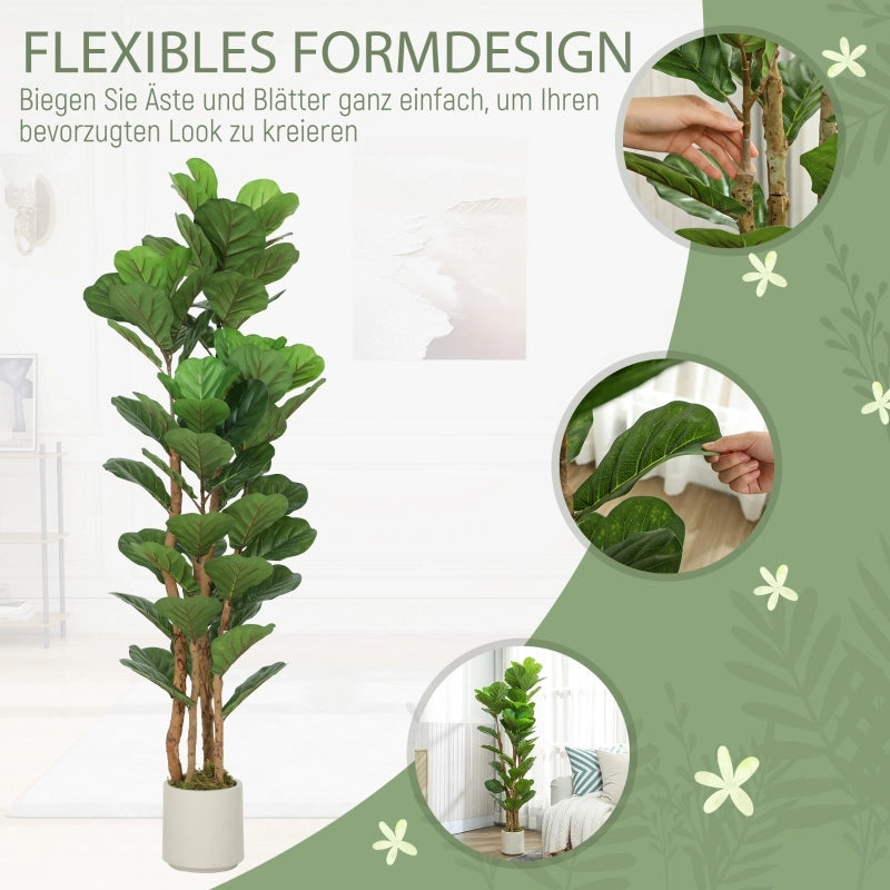 Ficus lyrata artificiale, pianta artificiale con 71 foglie, tronco in legno massello, vaso, 50 x 50 x 150 cm, verde