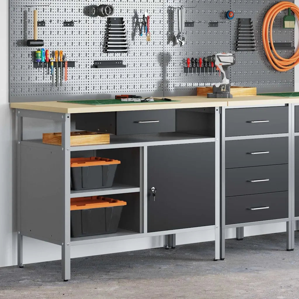 Banco da lavoro con cassetto Nero e Grigio 100 x 55 x 85 cm CFW9049318